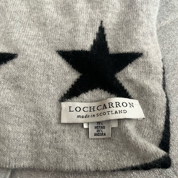 [10*64”]Lochcarron Scotland Black Star Patterned Wool Angora Reversible Scarf - Picture 2 of 5